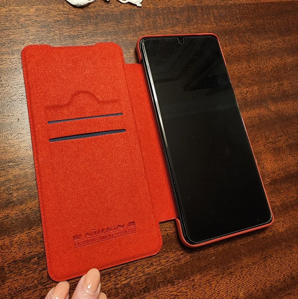 Samsung Galaxy S21 Ultra Nillkin TPU Leather Wallet Folio Phone Slim Case Red